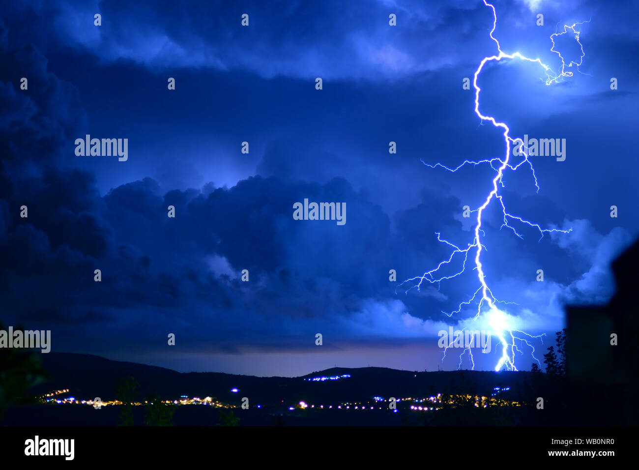 Dangerous storm with lightning and lightning Stock Photo