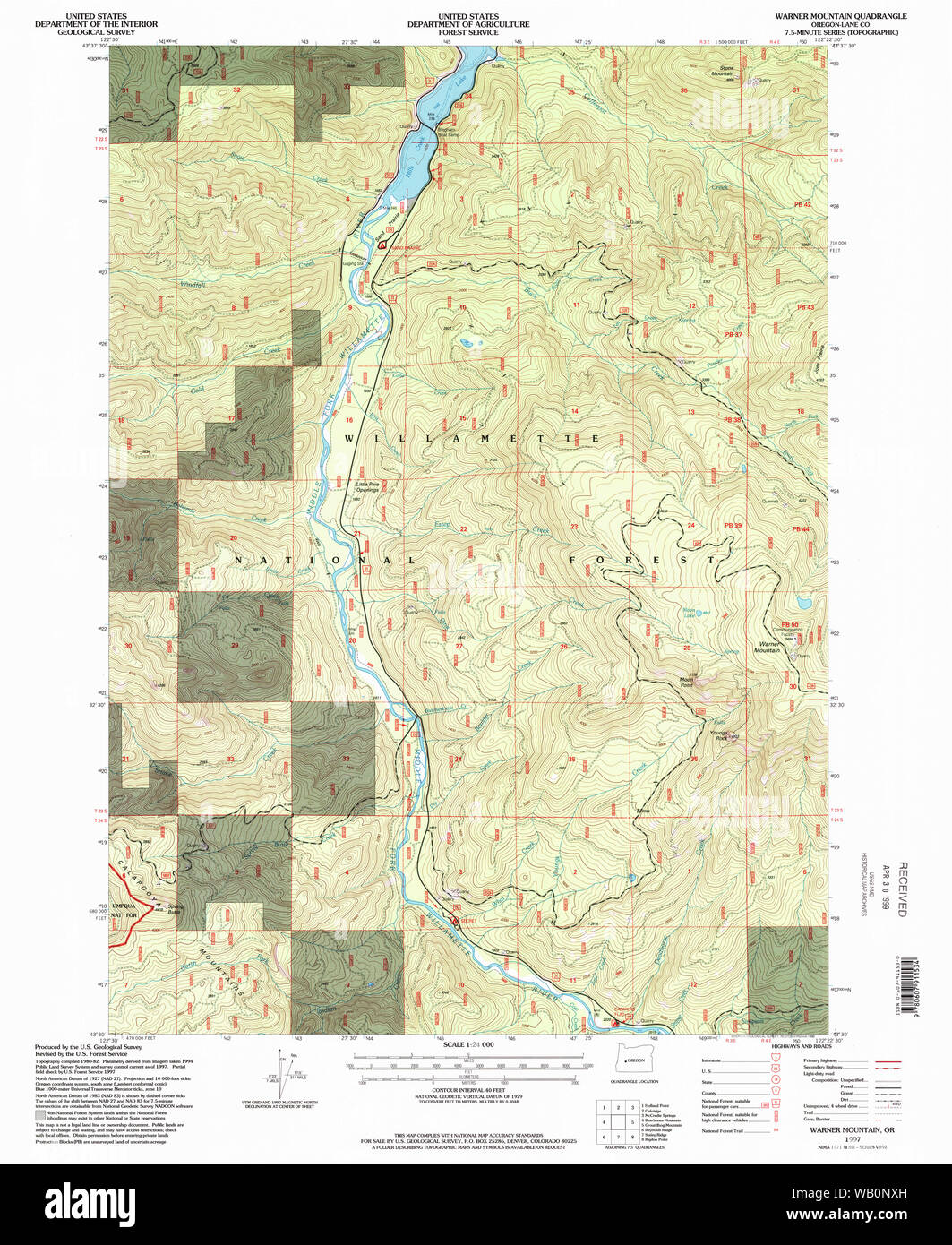 USGS Topo Map Oregon Warner Mountain 282021 1997 24000 Restoration Stock Photo