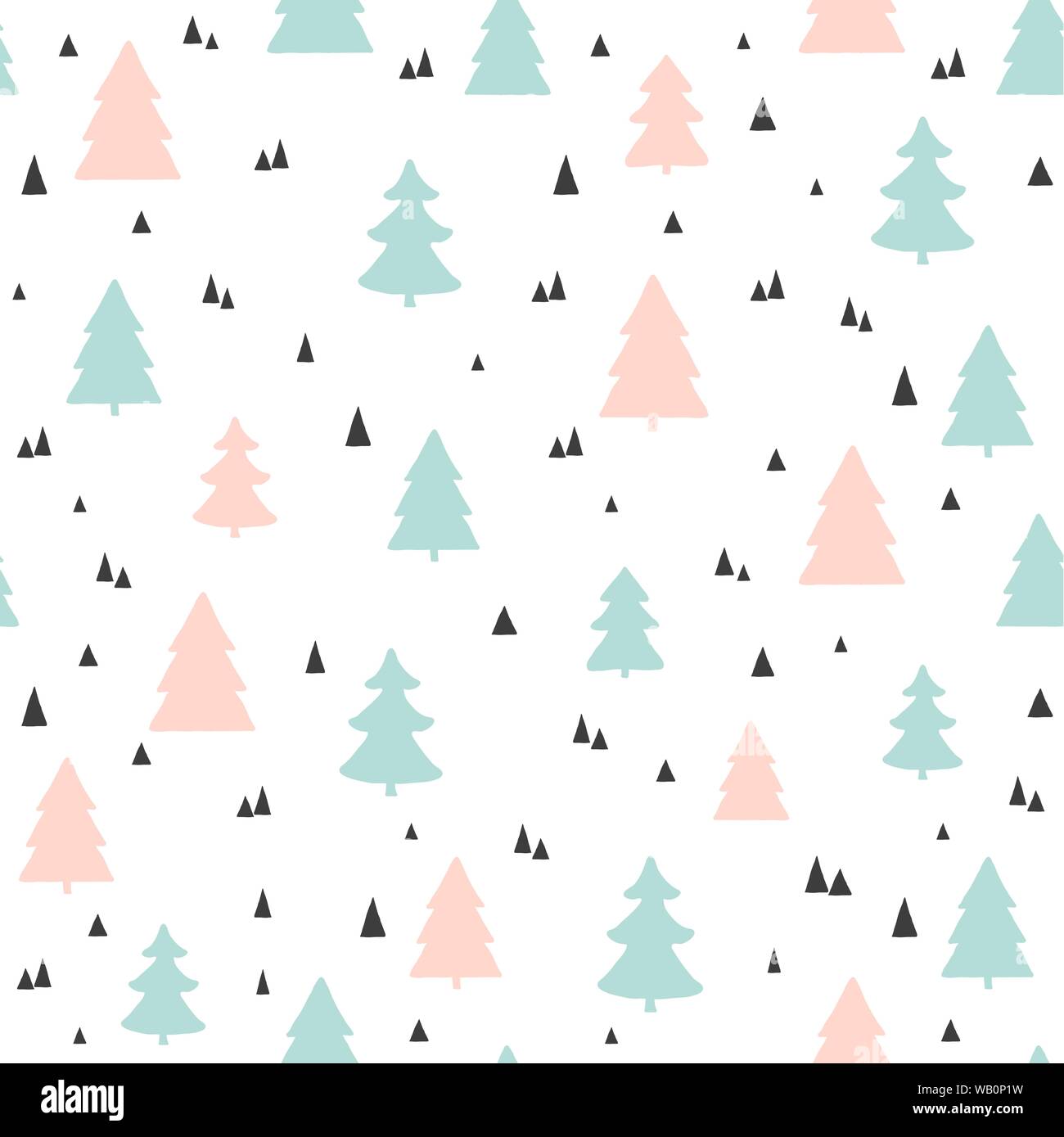 Christmas trees seamless pattern. Vector childish scandinavian background. For fabric, wallpaper design Stock Vector