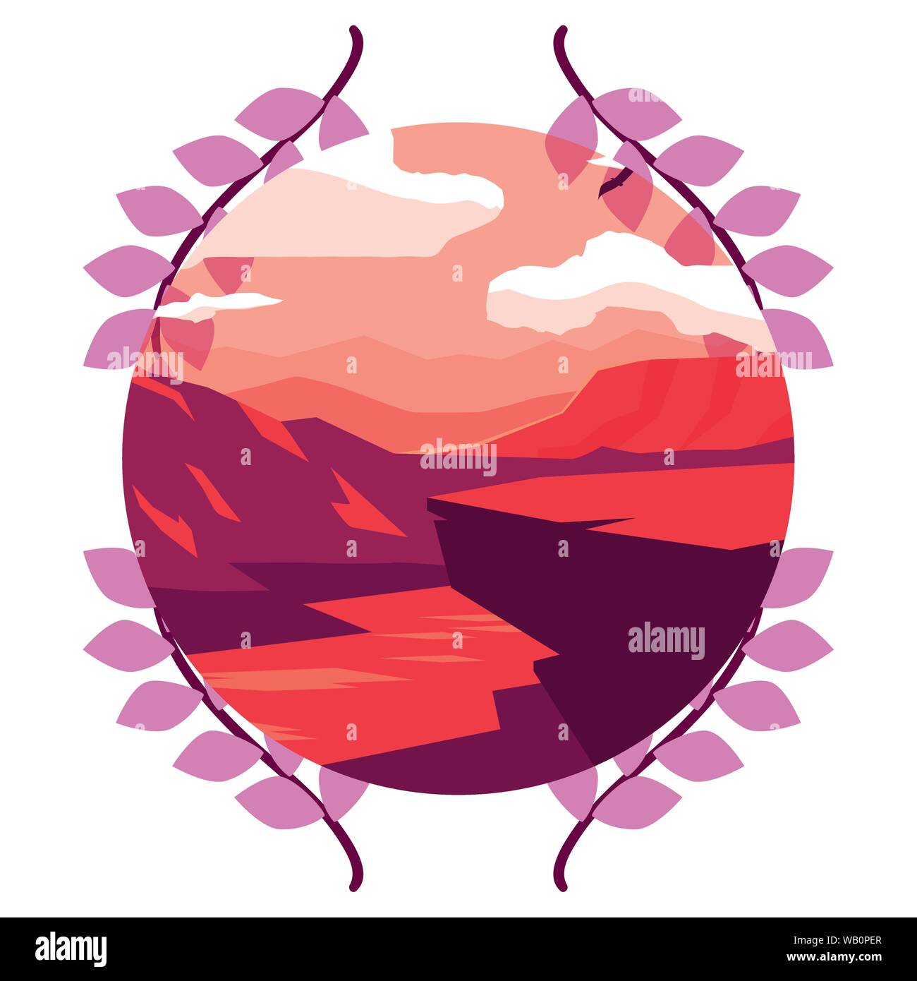 landscape river canyon nature foliage emblem vector illustration Stock ...