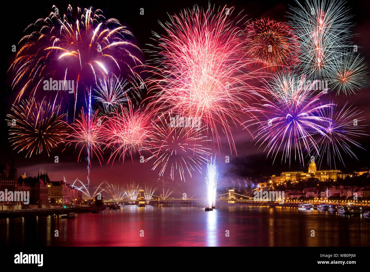 Colorful Fireworks In Budapest August 20 At Night Buda Castle Chain colorful-fireworks-in-budapest-august-20-at-night-buda-castle-chain