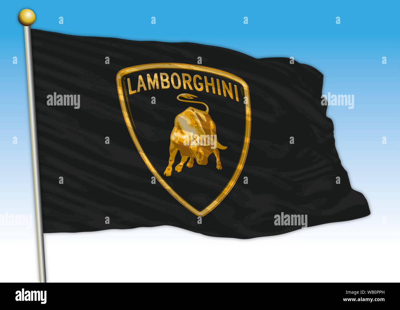 Lamborghini international car industrial group, flag with logo, illustration Stock Photo