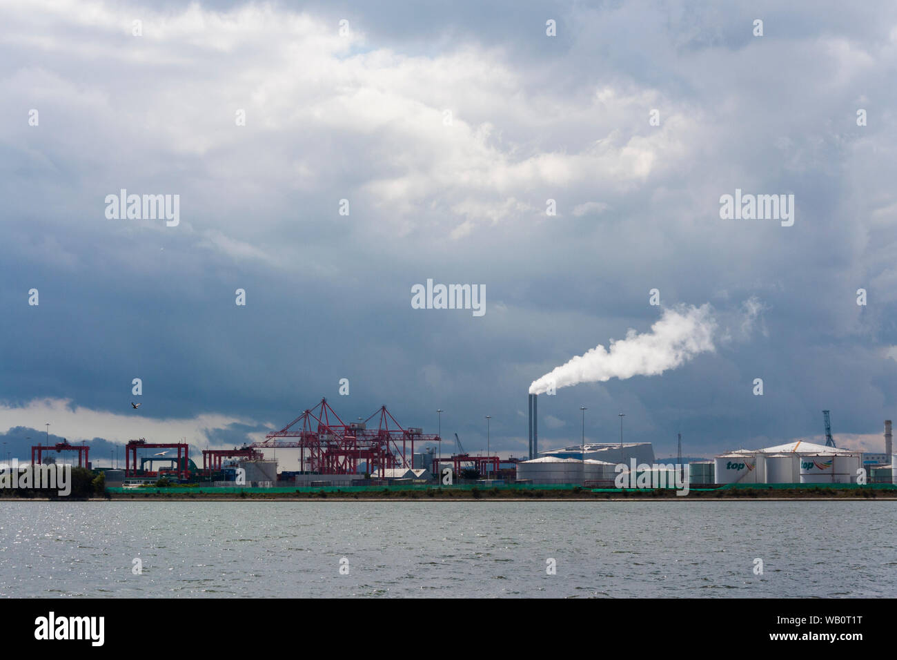 Dublin Port seen from Clontarf, County Dublin, Ireland Stock Photo