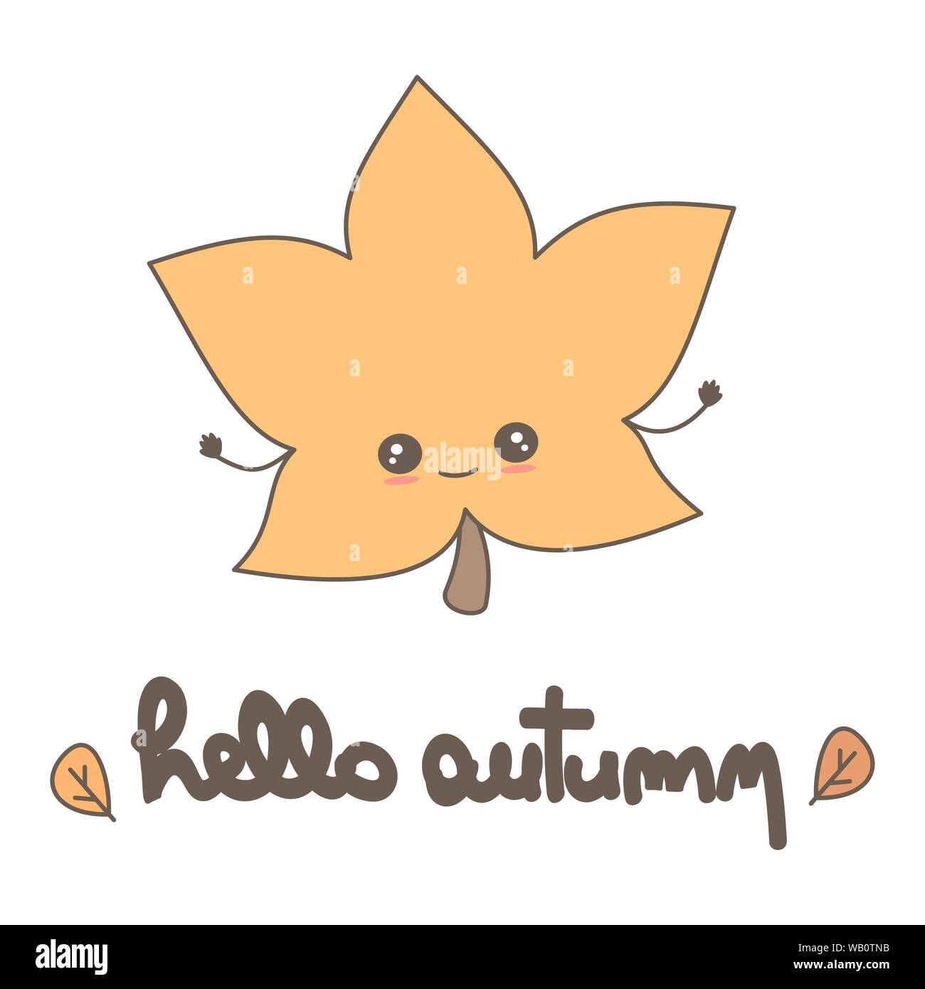 cute hand drawn lettering hello autumn calligraphy vector card with ...