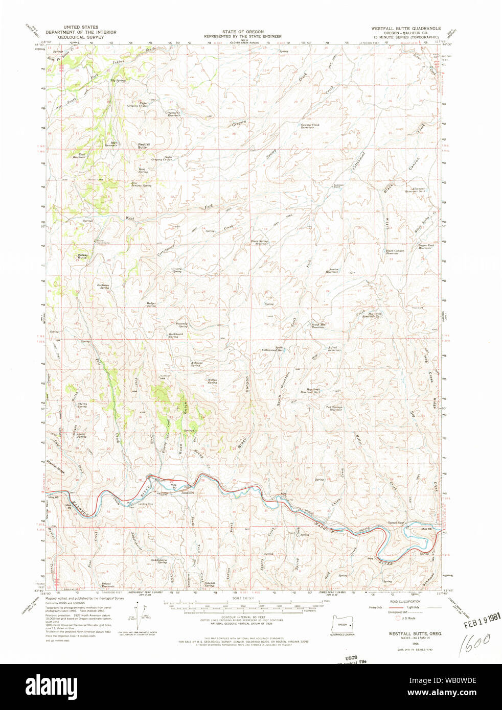 USGS Topo Map Oregon Westfall Butte 283013 1966 62500 Restoration Stock Photo