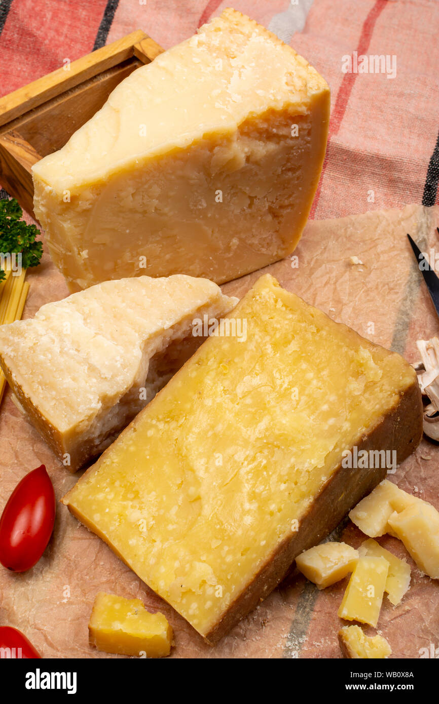 Cheese collection, hard old cheeses from North Italy, aged Maniva