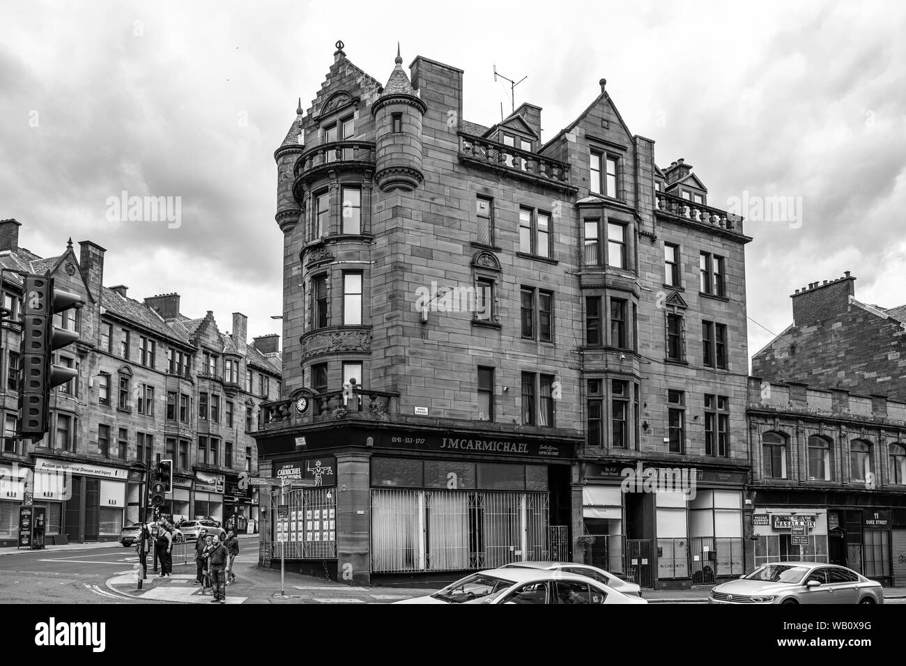 Glasgow, Scotland, UK - June 22, 2019: Impressive architecture of old Glasgow at 1 Duke Street Glasgow now occupied by Glasgow Solicitors. Stock Photo