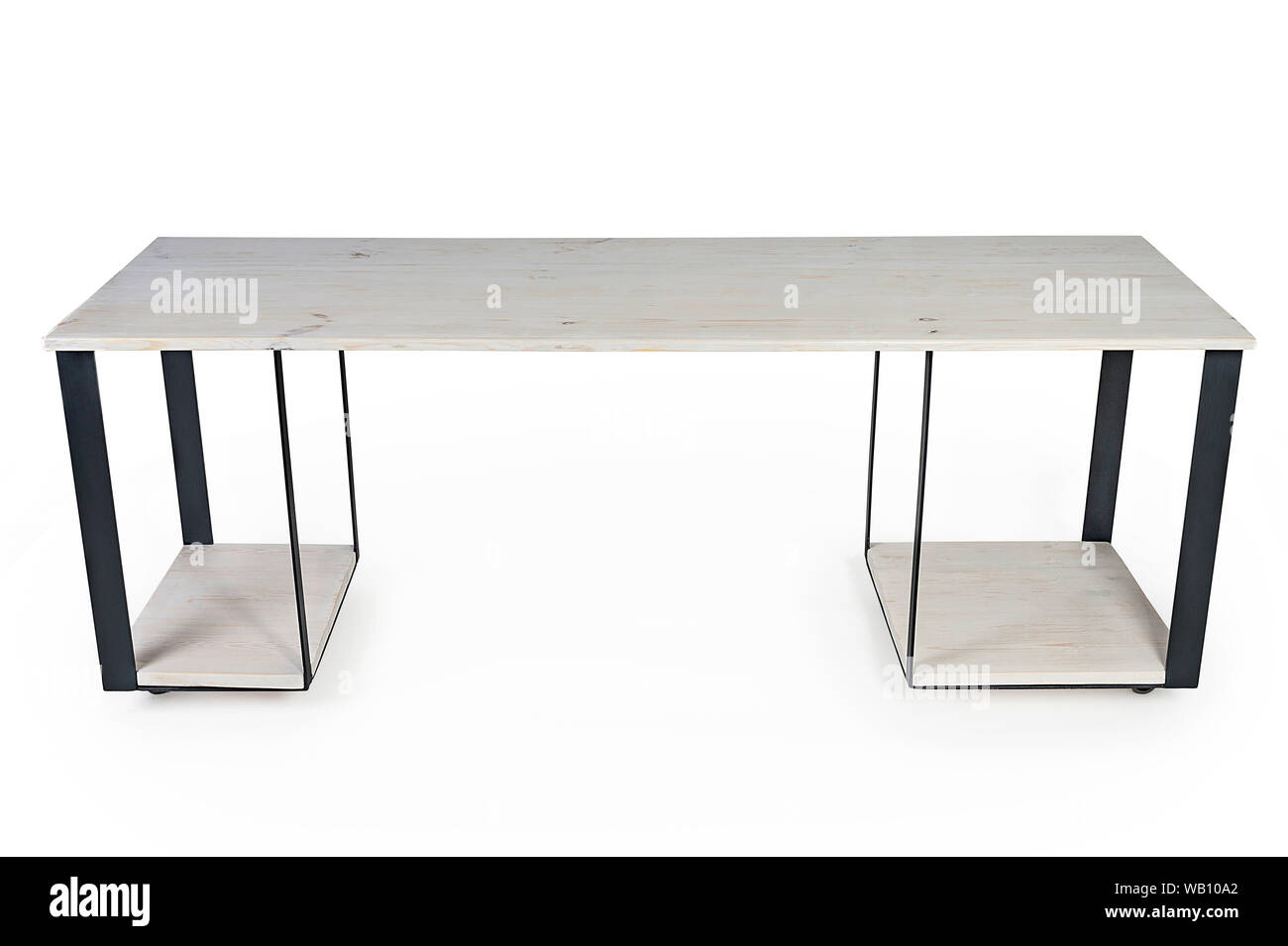 Modern Workspace Table Made Of Wood And Metal Isolated On White Background Stock Photo Alamy