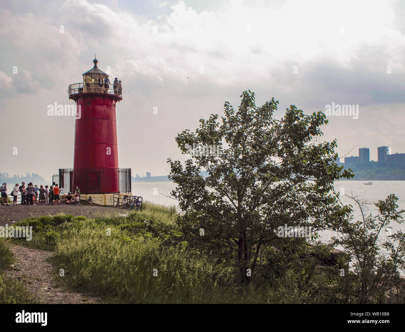 New York - United States, June 4, 2016 - People visiting The Little Red Lighthouse Stock Photo