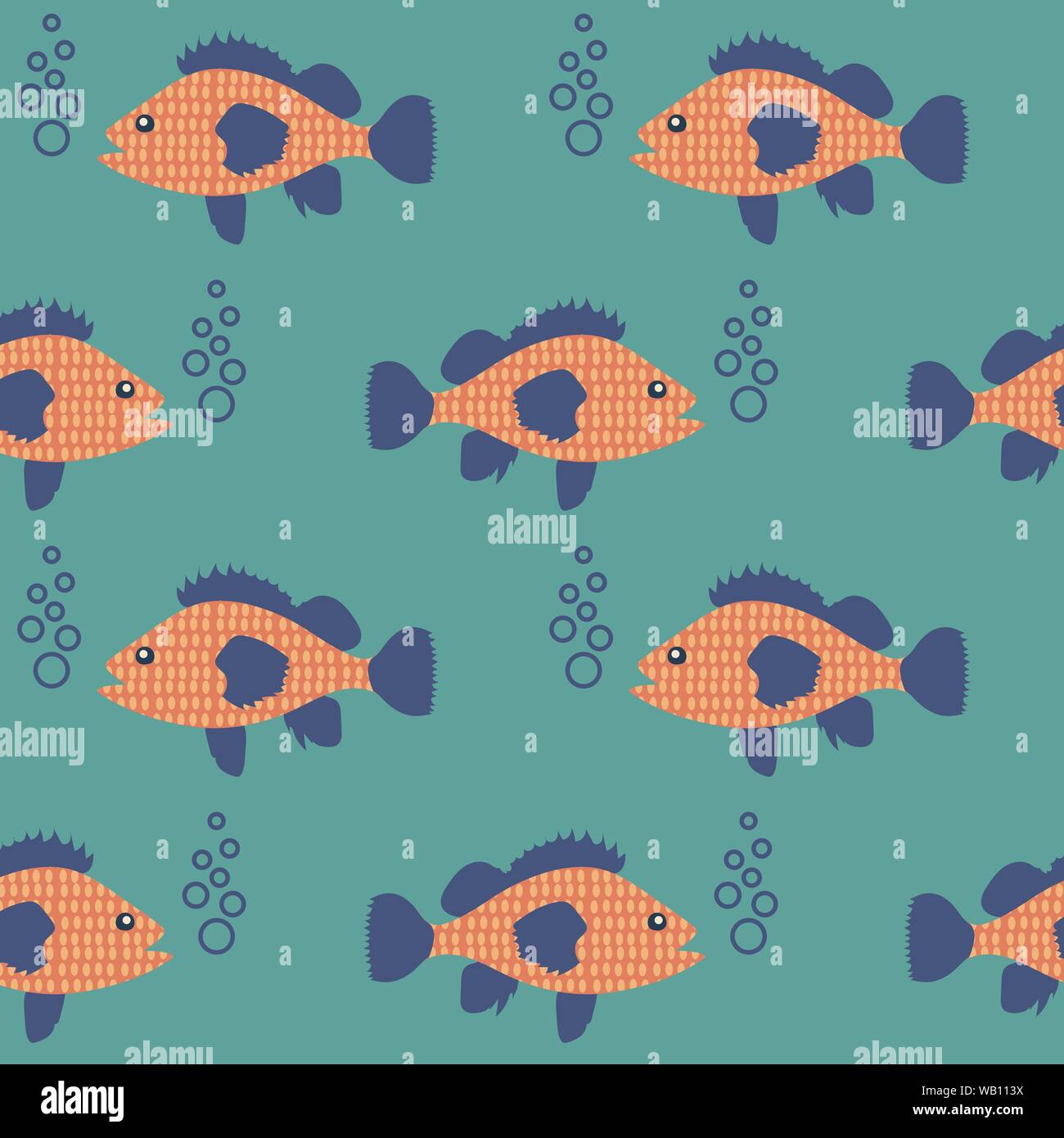Seamless pattern with fish swimming in the sea. Design for wallpaper, gift paper, pattern fills, web page background, greeting cards. EPS10. Stock Vector