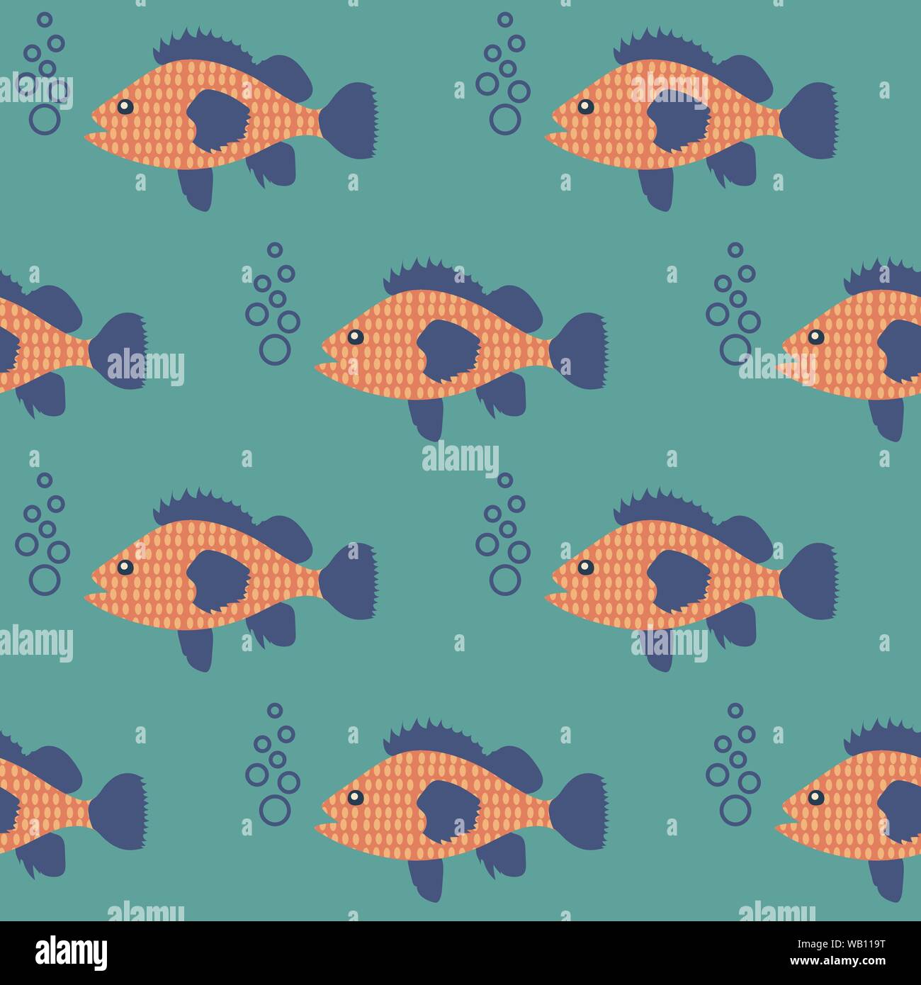 Seamless pattern with fish swimming in the sea. Design for wallpaper, gift paper, pattern fills, web page background, greeting cards. Stock Vector