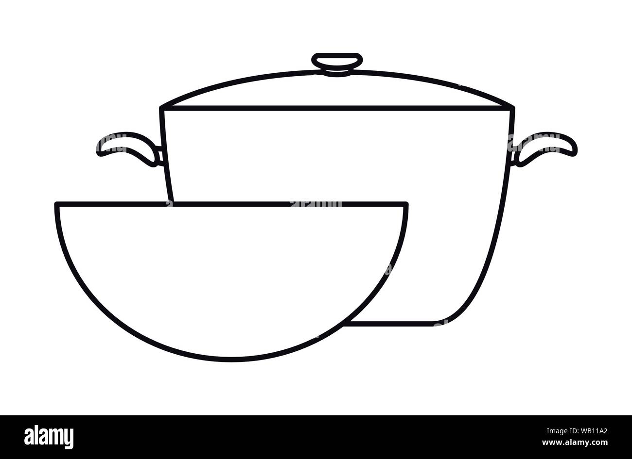 pot and pan linear on white background cooking vector illustration
