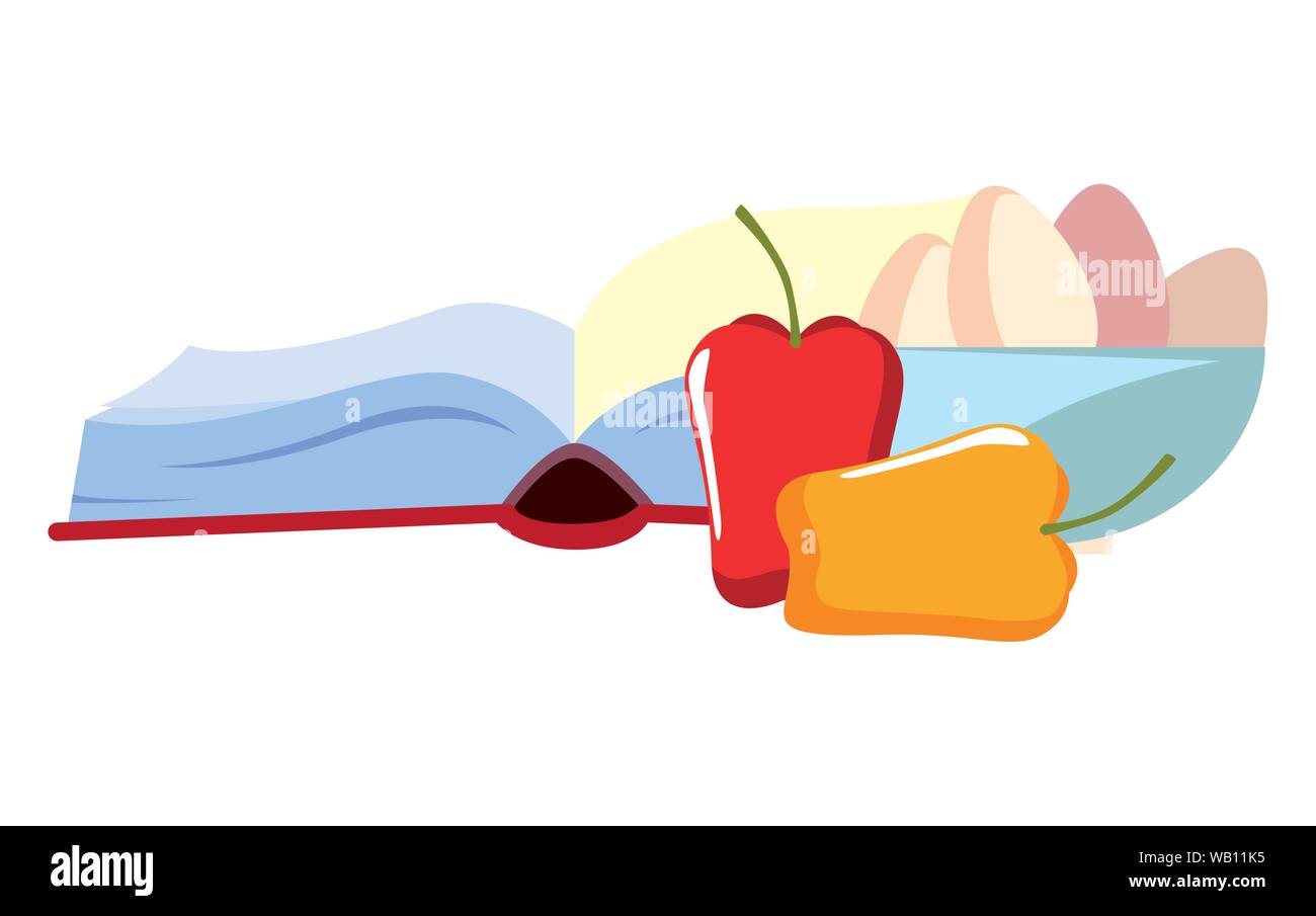 recipe book eggs pepper preparation cooking vector illustration Stock ...
