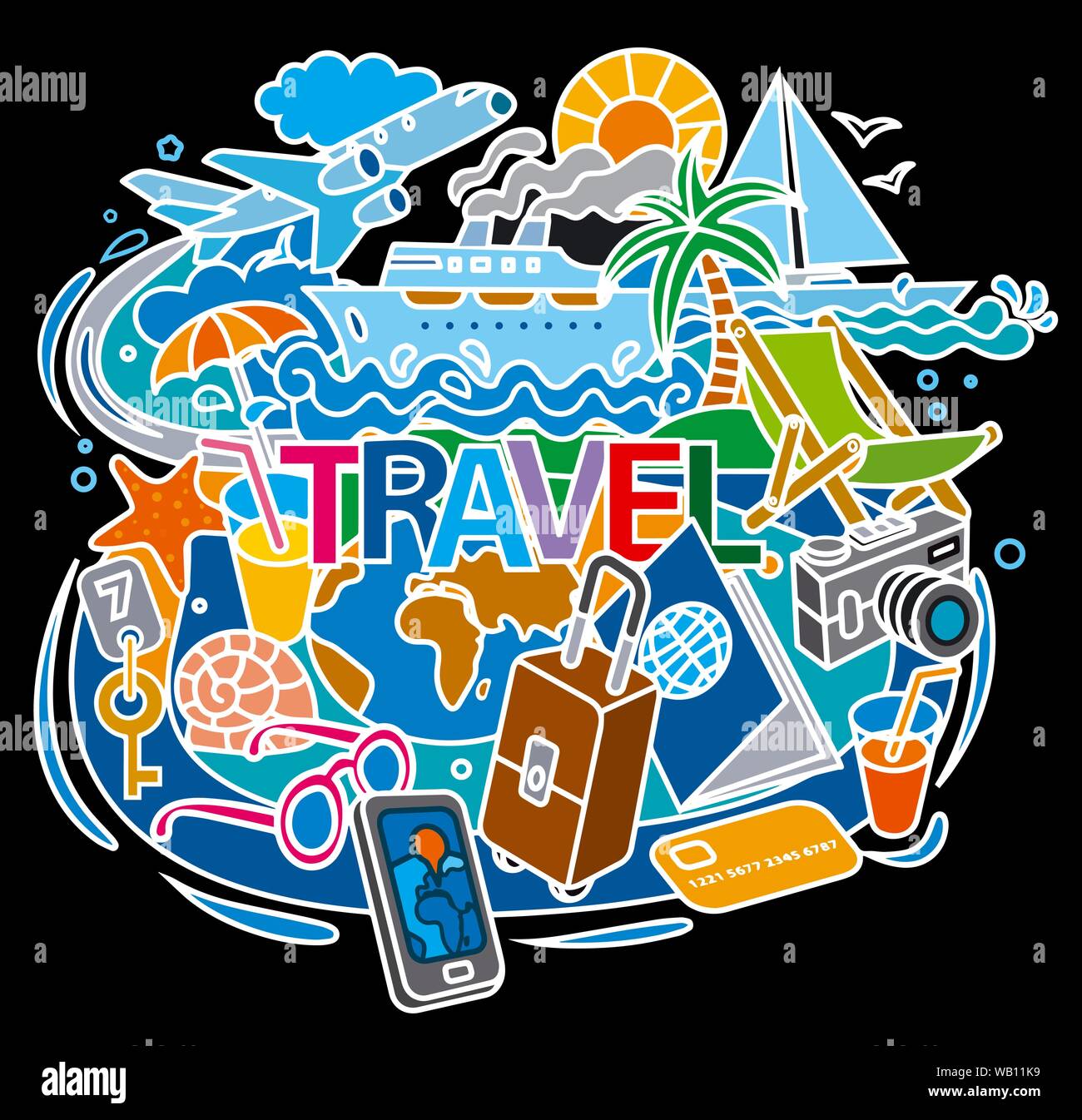 アート・デザイン・音楽 Travel & leisure graphics illustration of concept doodle for travel, journey and tourism