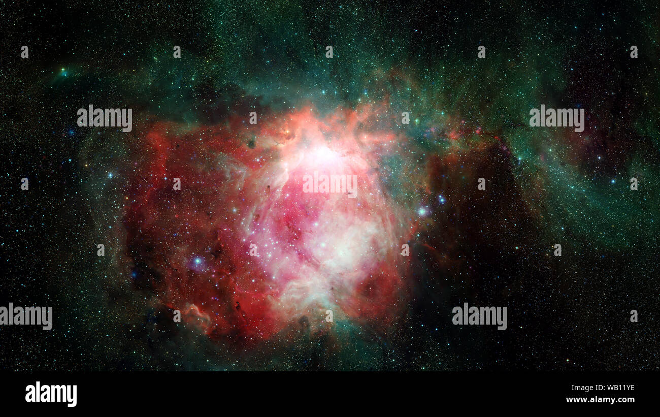 Colored nebula and open cluster of stars in the universe. Elements of ...