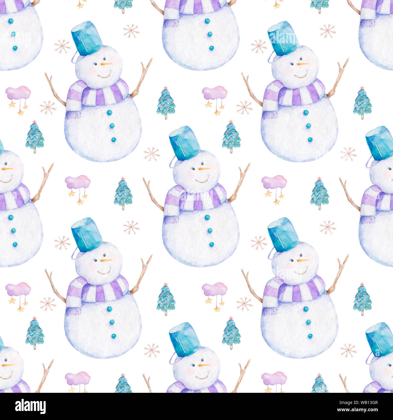 Seamless christmas pattern with cute snowman on white background ...