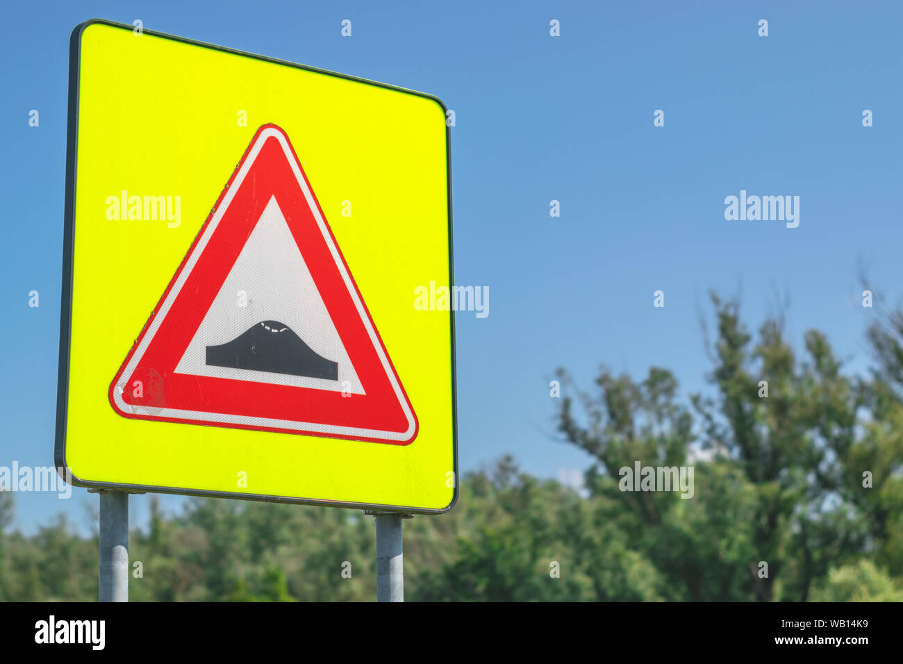 Dutch Road Sign: warning speed bump is coming Stock Photo