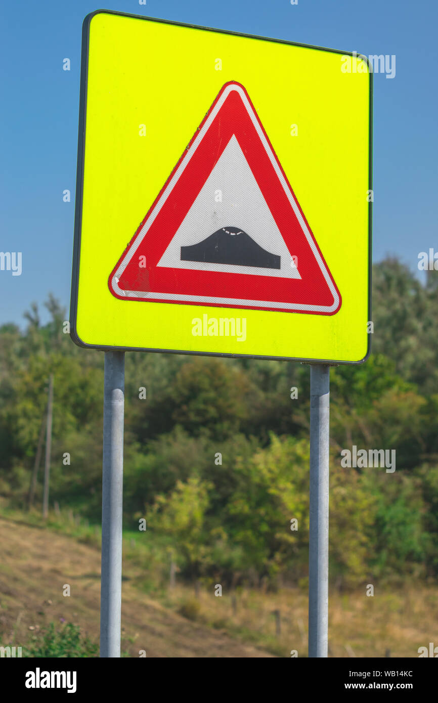 Dutch Road Sign: warning speed bump is coming Stock Photo