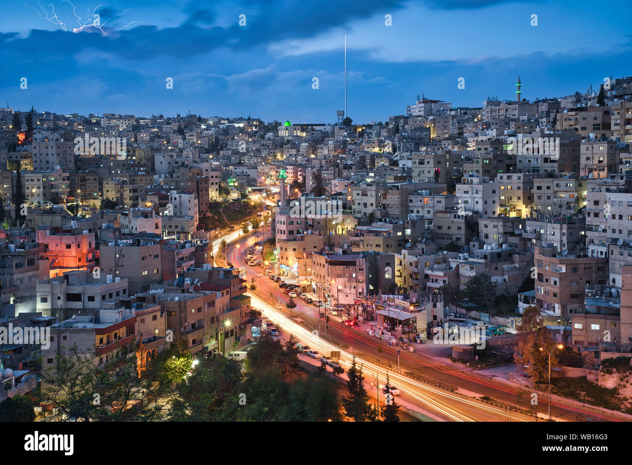 Photo of Amman city in Jordan at the sunset time Stock Photo