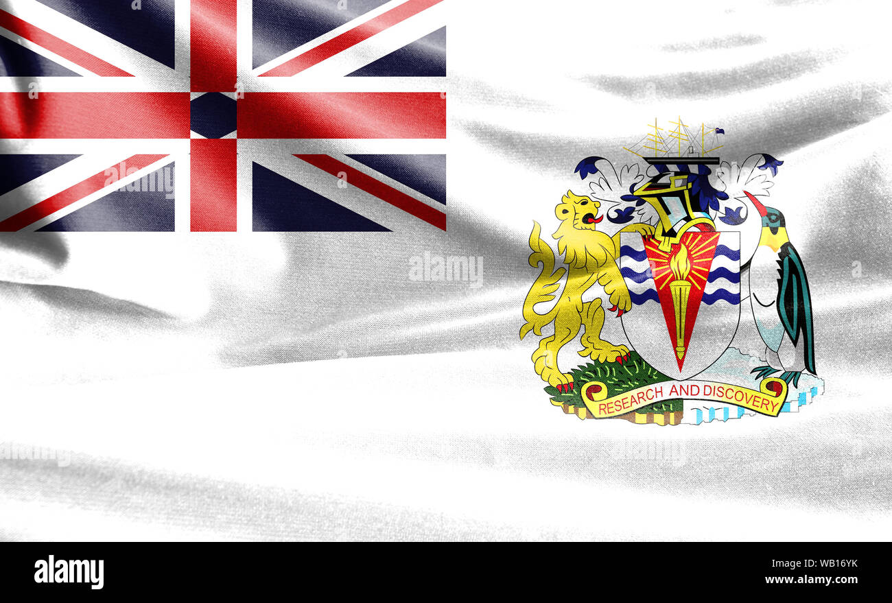 Realistic flag of British Antarctic Territory on the wavy surface of