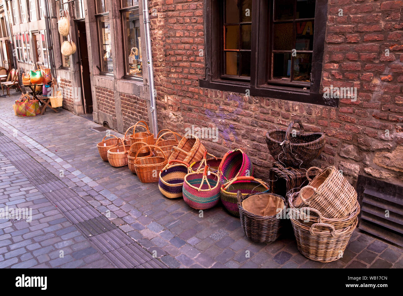 basketry shop on the lane Koerbergasse, Aachen, North Rhine-Westphalia, Germany.  Geschaeft fuer Korbwaren in der Koerbergasse, Aachen, Nordrhein-West Stock Photo