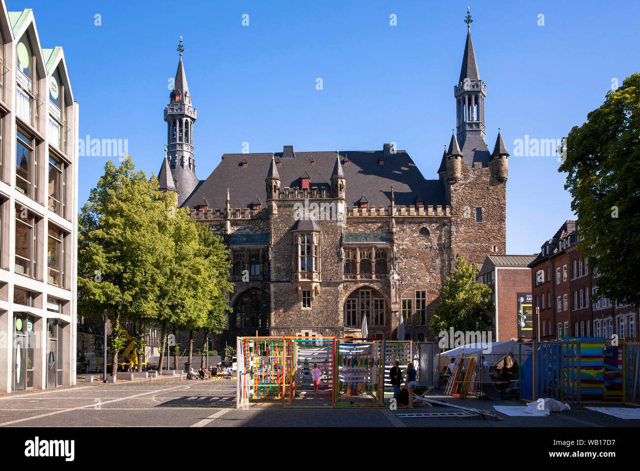 the back of the town hall seen from the Katschhof, Aachen, North Rhine-Westphalia, Germany.  die Rueckseite des Rathauses am Katschhof, Aachen, Nordrh Stock Photo