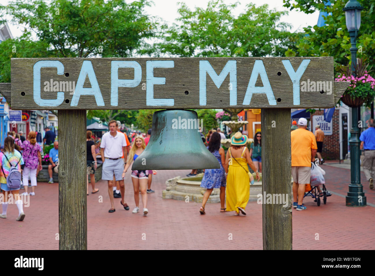 CAPE MAY, NJ 14 AUG 2019 View of the Washington Street Mall, a