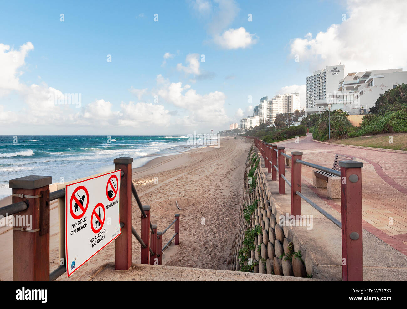 DURBAN, SOUTH AFRICA - AUGUST 14, 2019: The beach in Umhlanga Rocks, near Durban, KwaZulu-Natal, South Africa Stock Photo