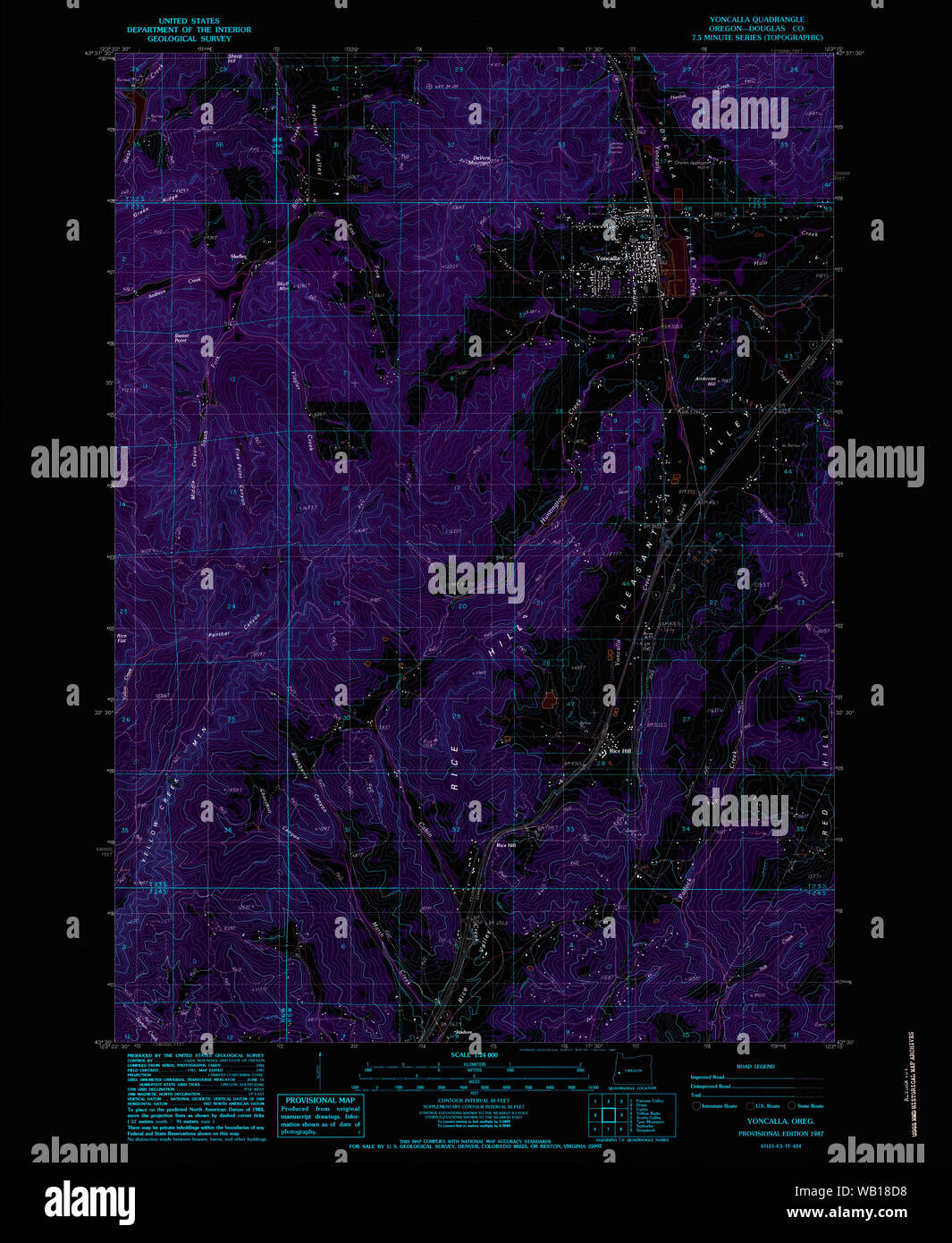 USGS Topo Map Oregon Yoncalla 282163 1987 24000 Inverted Restoration