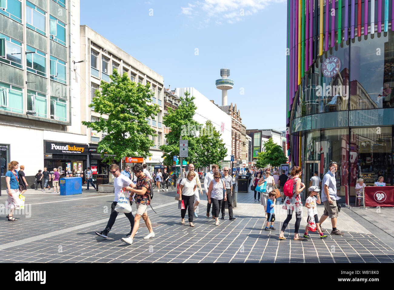 Pedestrianised Lord Street, Liverpool, Merseyside, England, United Kingdom Stock Photo
