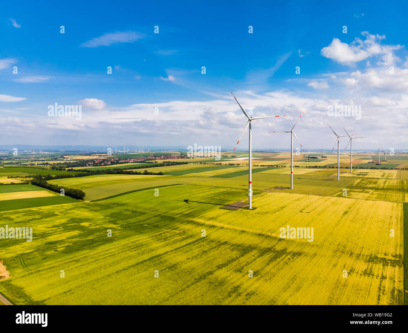 Germany, Rhineland-Palatinate, Alzey, Wind park and fields Stock Photo