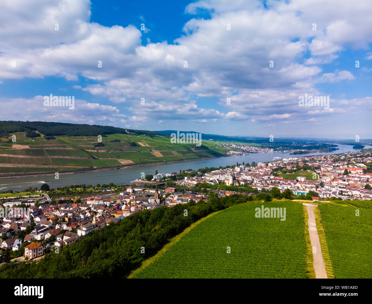 Germany, Rhineland-Palatinate, Aerial view of Weiler am Rhein, Nahe river and Bingen am Rhein Stock Photo
