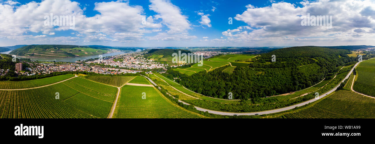 Germany, Rhineland-Palatinate, Aerial view of Weiler am Rhein, Nahe river and Bingen am Rhein Stock Photo