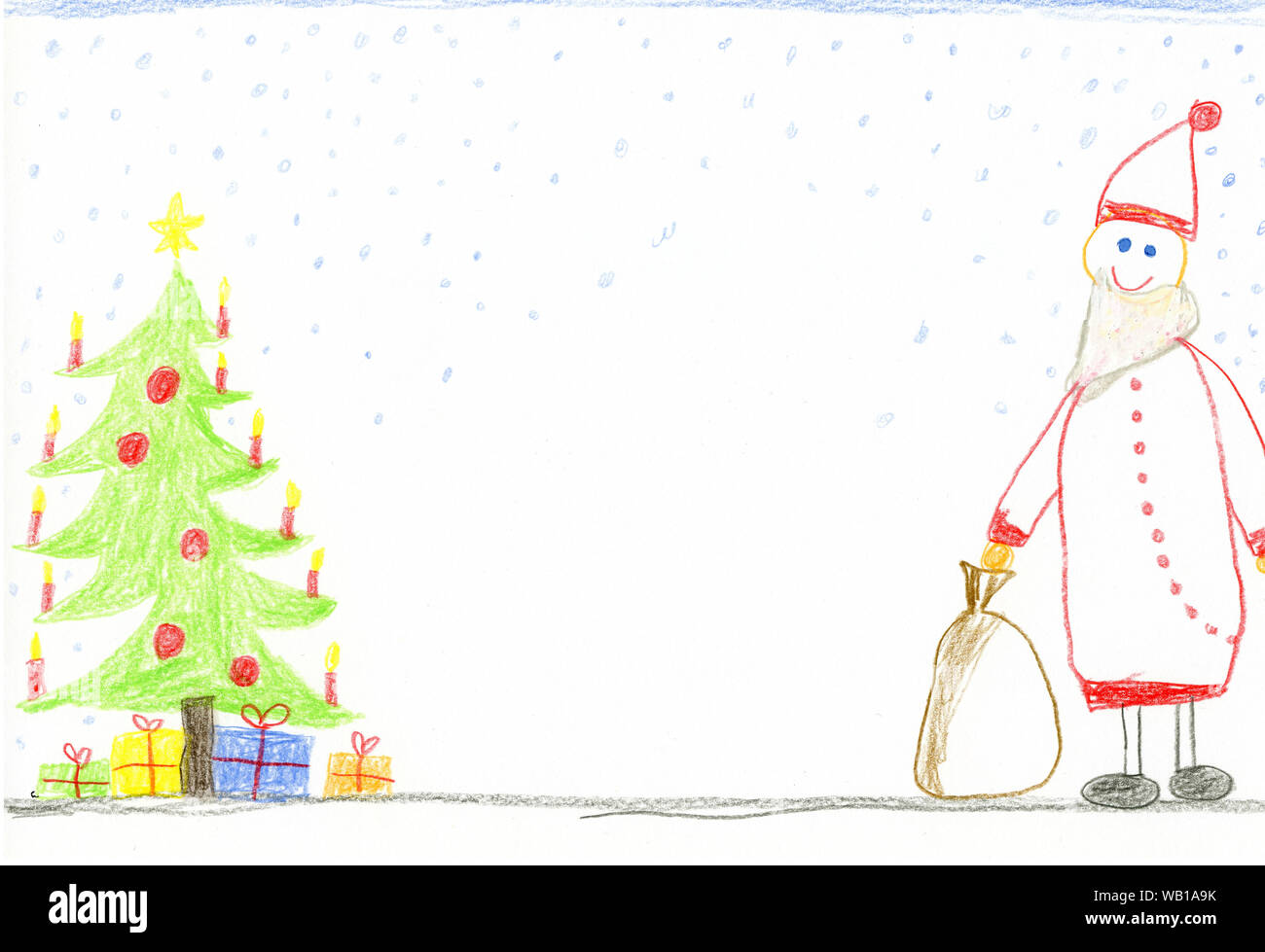 Childrens Drawing With Decorated Christmas Tree Presents