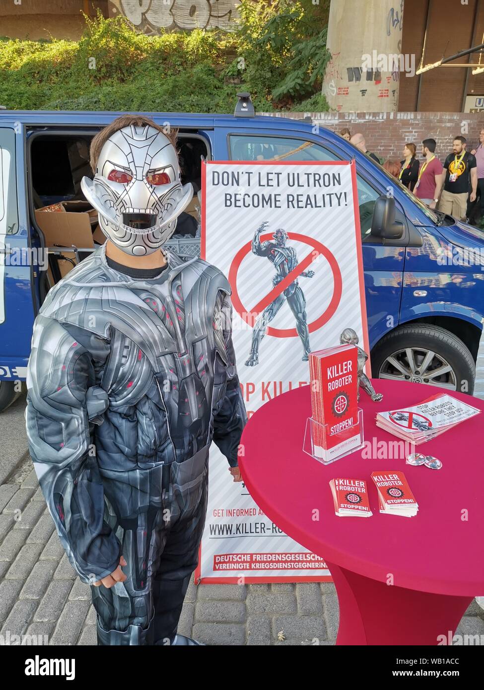 Cologne, Germany – August 22nd:  Killer Roboter Stoppen activist at Gamescom 2019 in Cologne Stock Photo