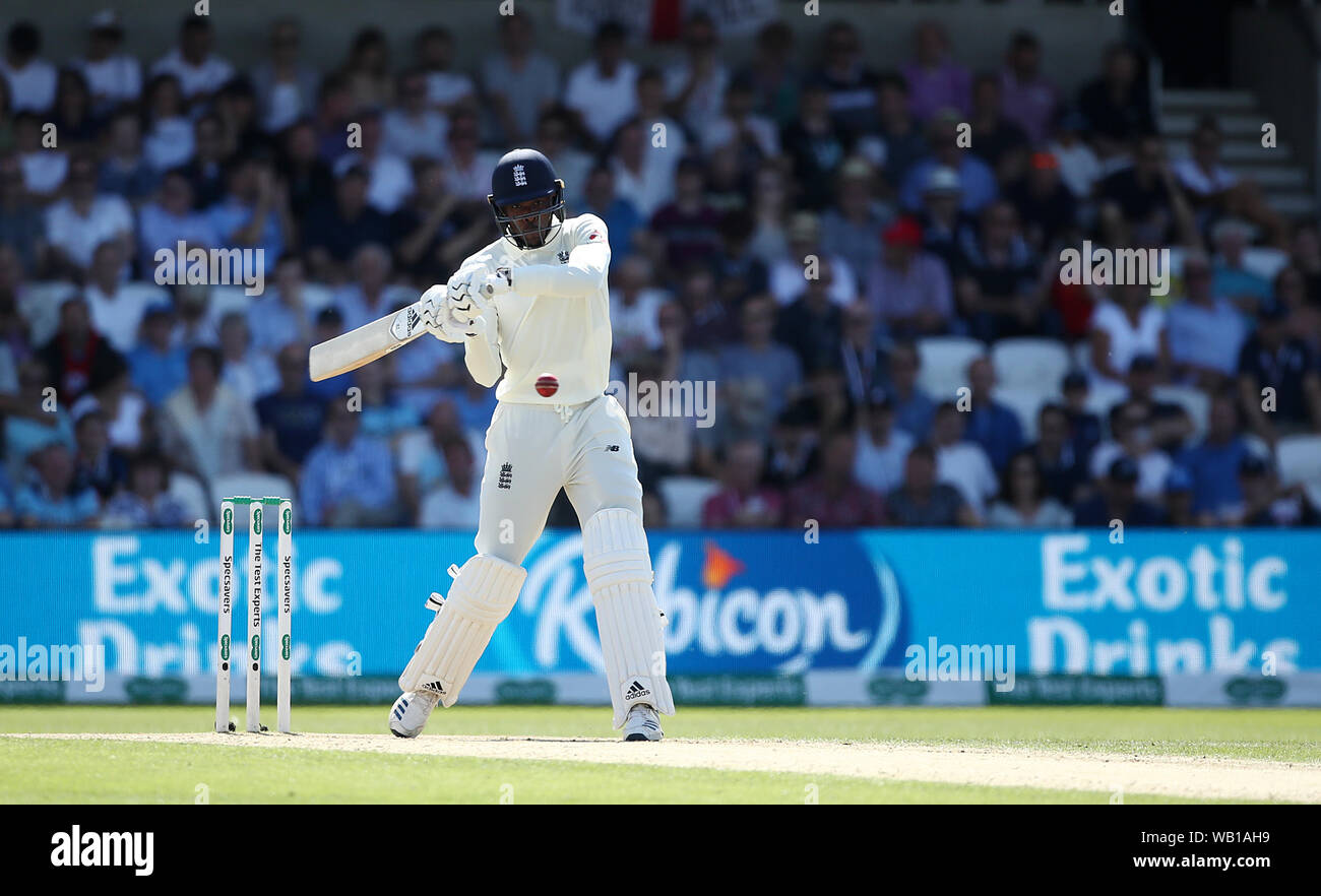 England's Jofra Archer hits for four during day two of the third Ashes Test match at Headingley, Leeds. Stock Photo