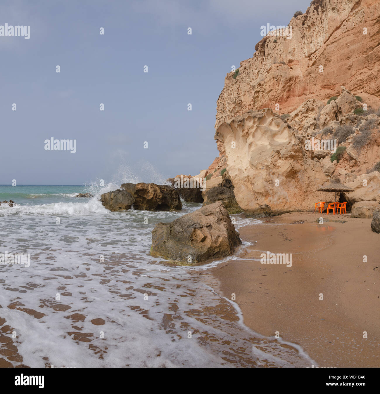 Sidi Elbachir Beach in a beautiful summer day in Morocco Stock Photo