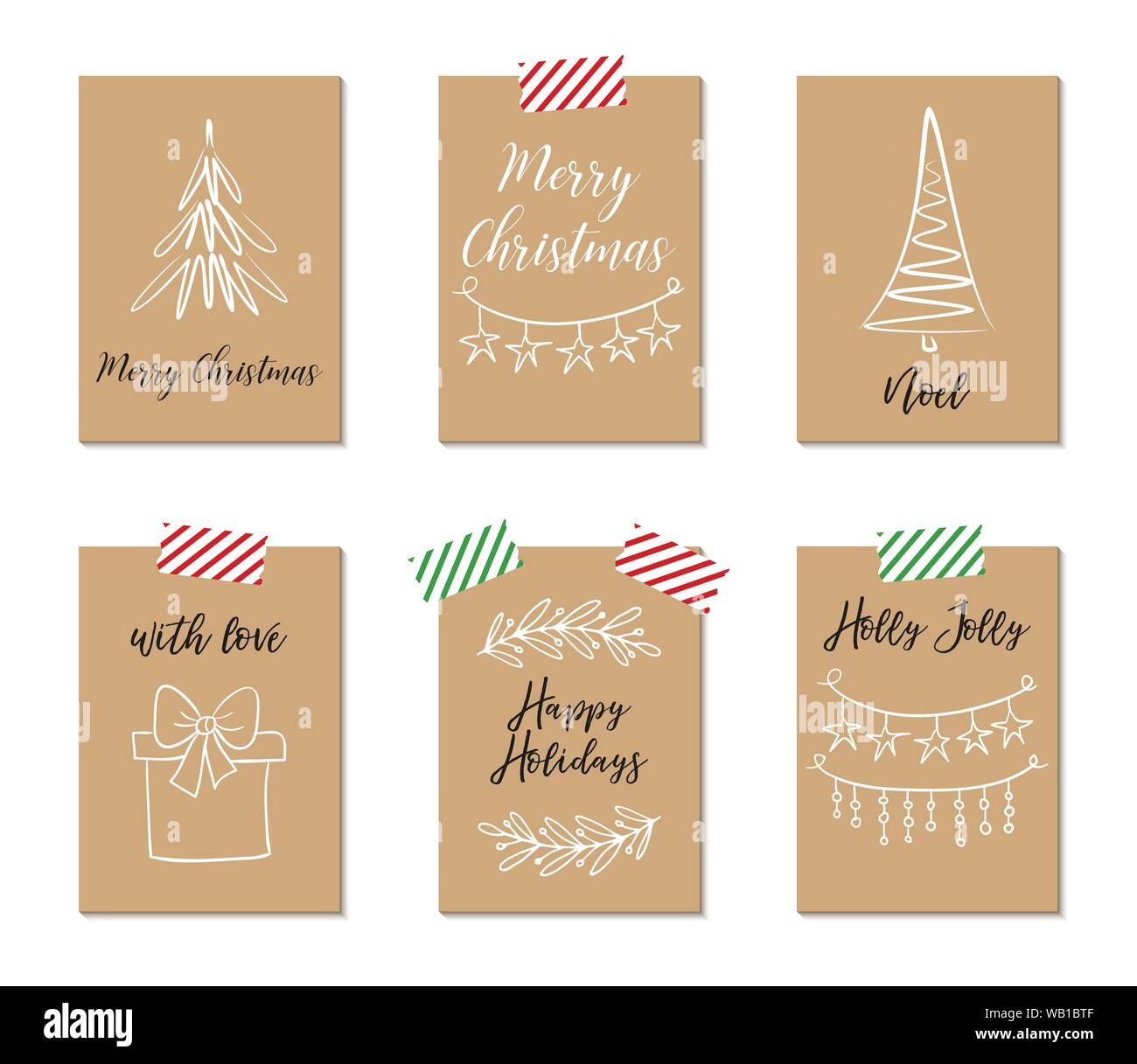 Christmas greeting cards, gift tags. Hand drawn illustrations Stock Vector