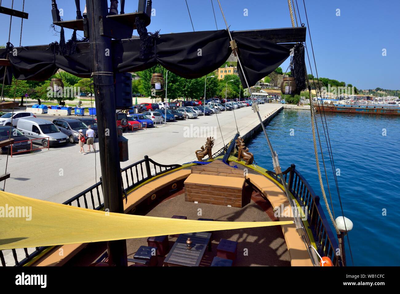 Tourist Pirate ship,boat deck,Black rose,Corfu,Greece Stock Photo