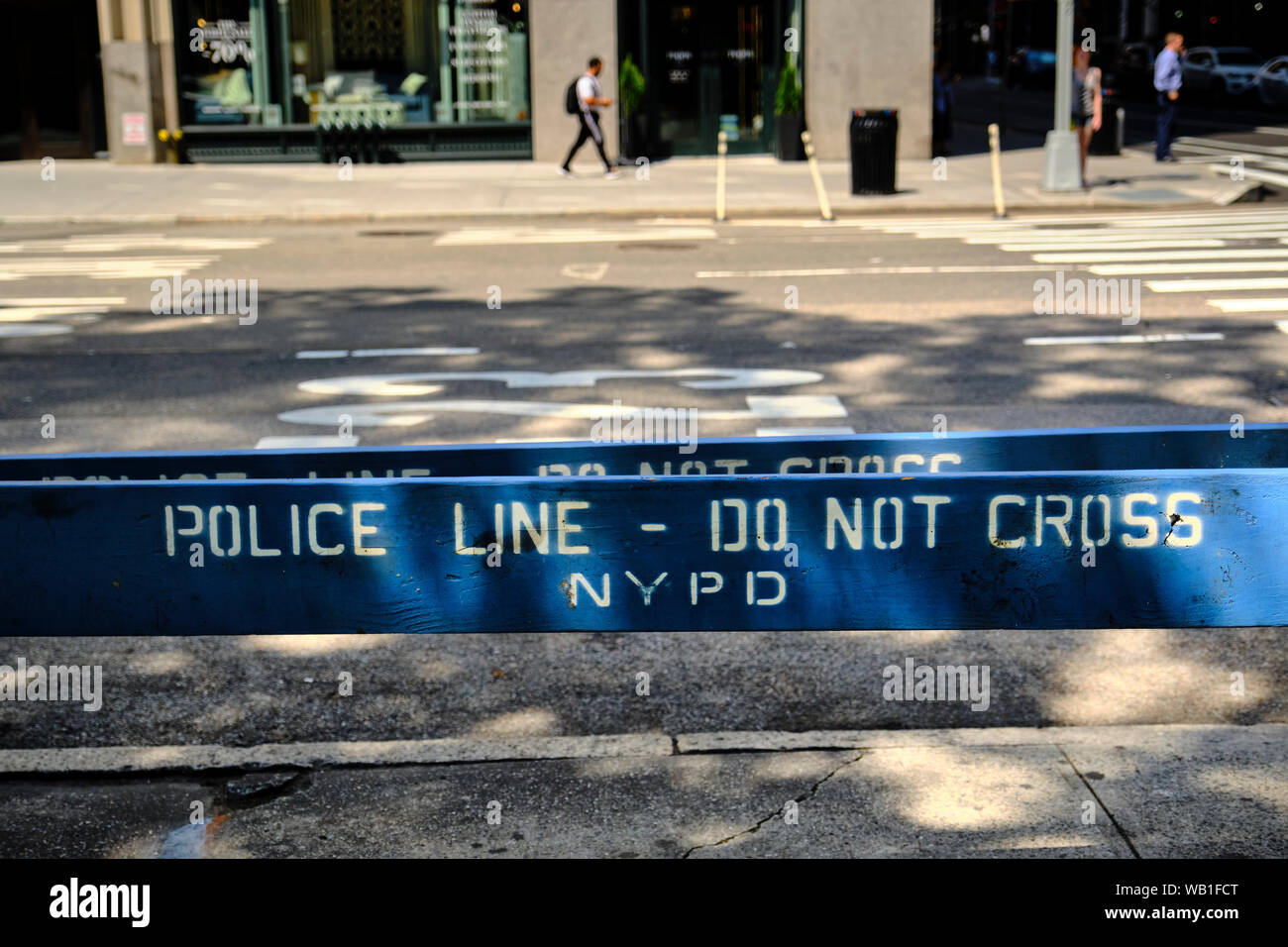 New York Police (NYPD), Police Line - 'Do Not Cross' barrier. Stock Photo