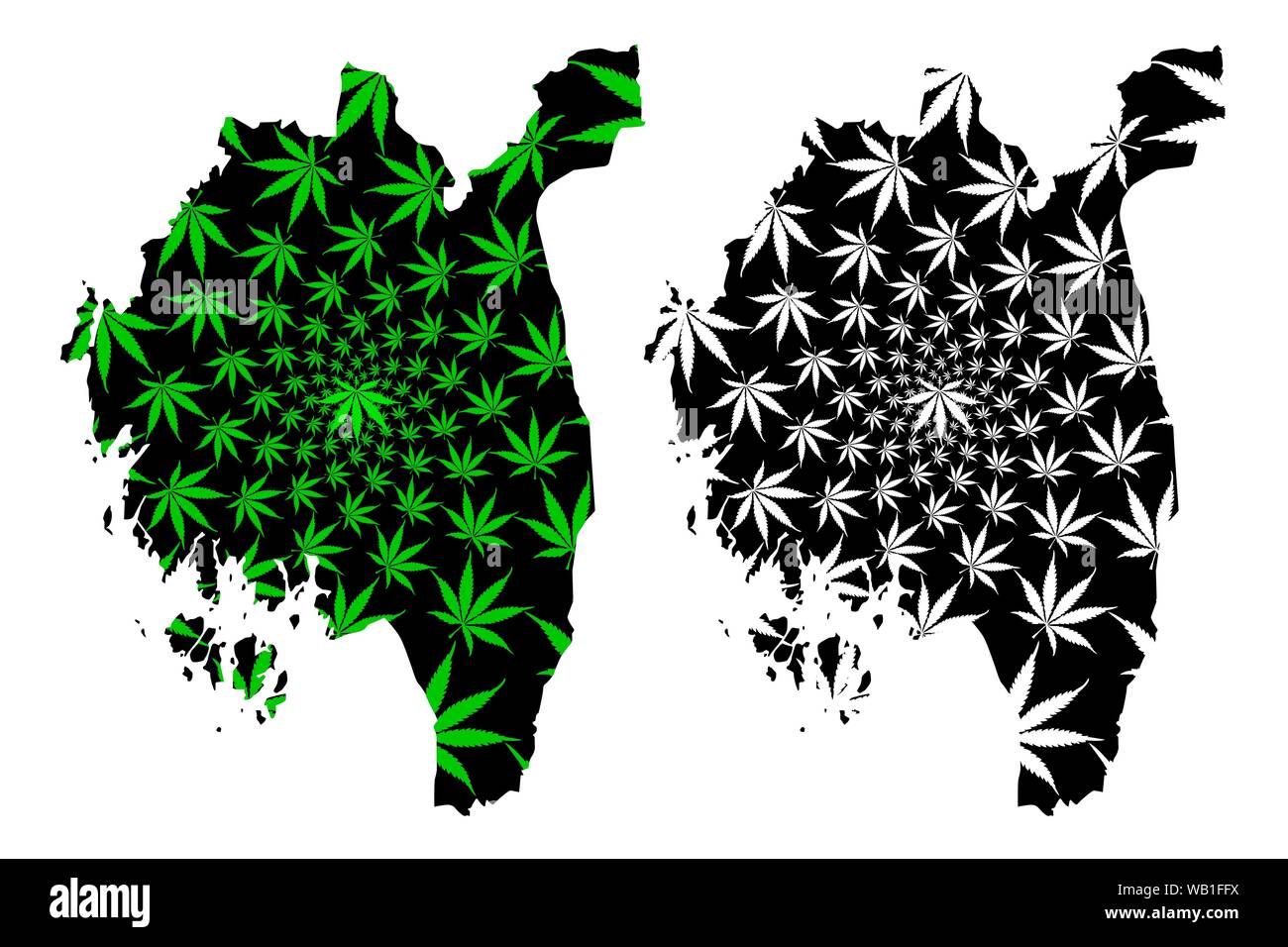 Ostfold (Administrative divisions of Norway, Kingdom of Norway) map is designed cannabis leaf green and black, Ostfold fylke map made of marijuana (ma Stock Vector