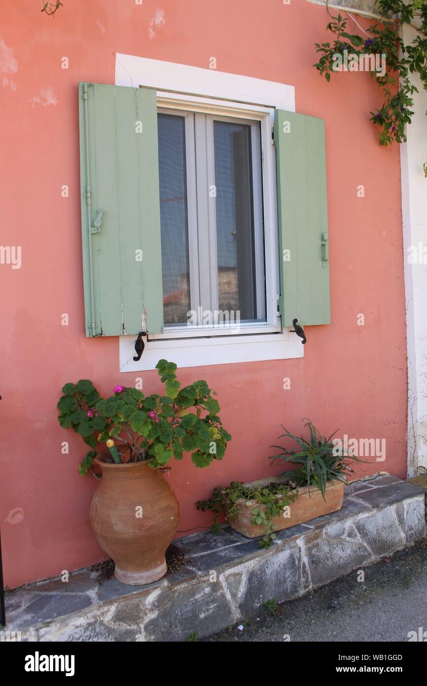 Shuttered window in Greece Stock Photo Alamy