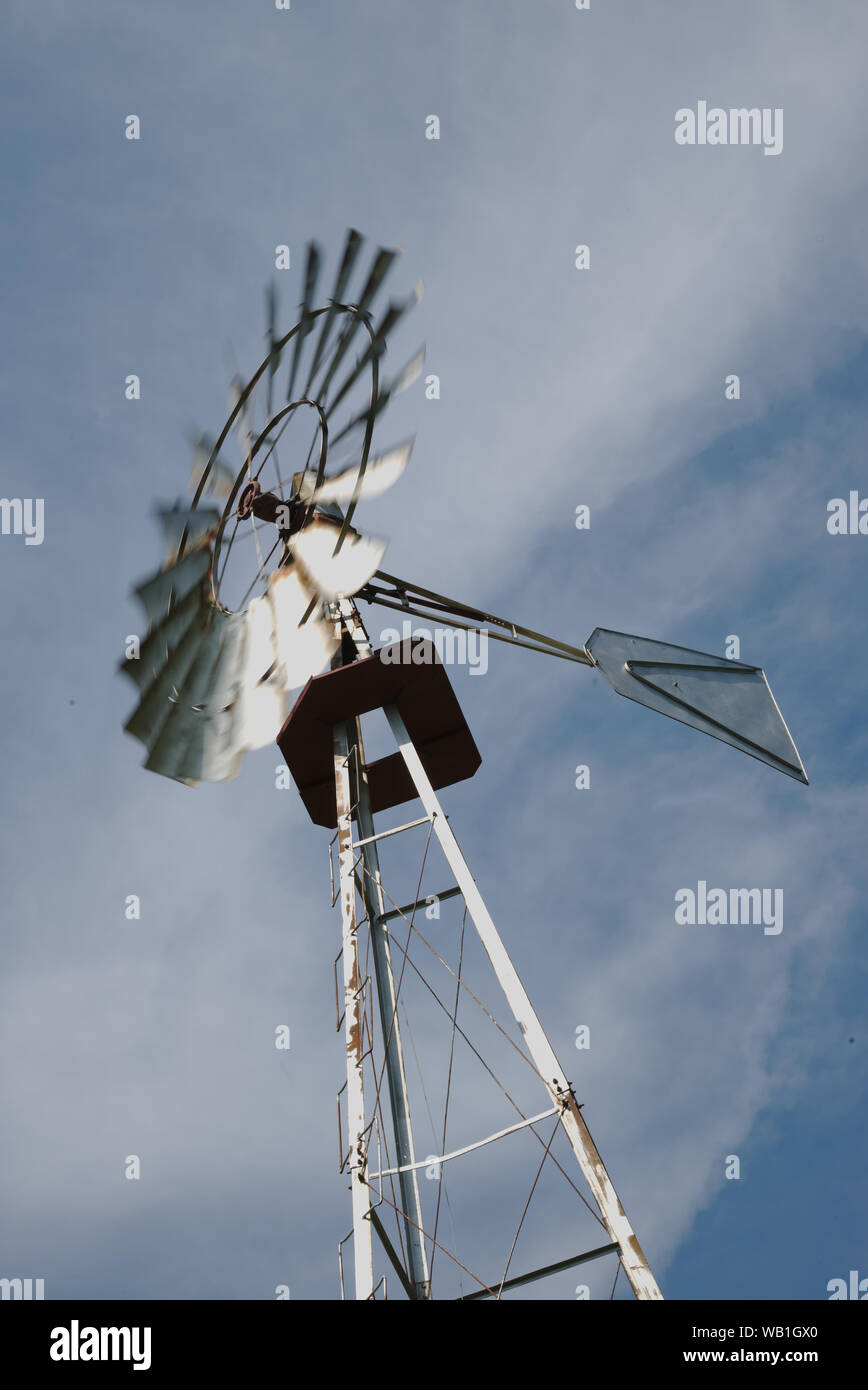 Water pump windmill in motion. Spocott Windmill Village, Cambridge, MD