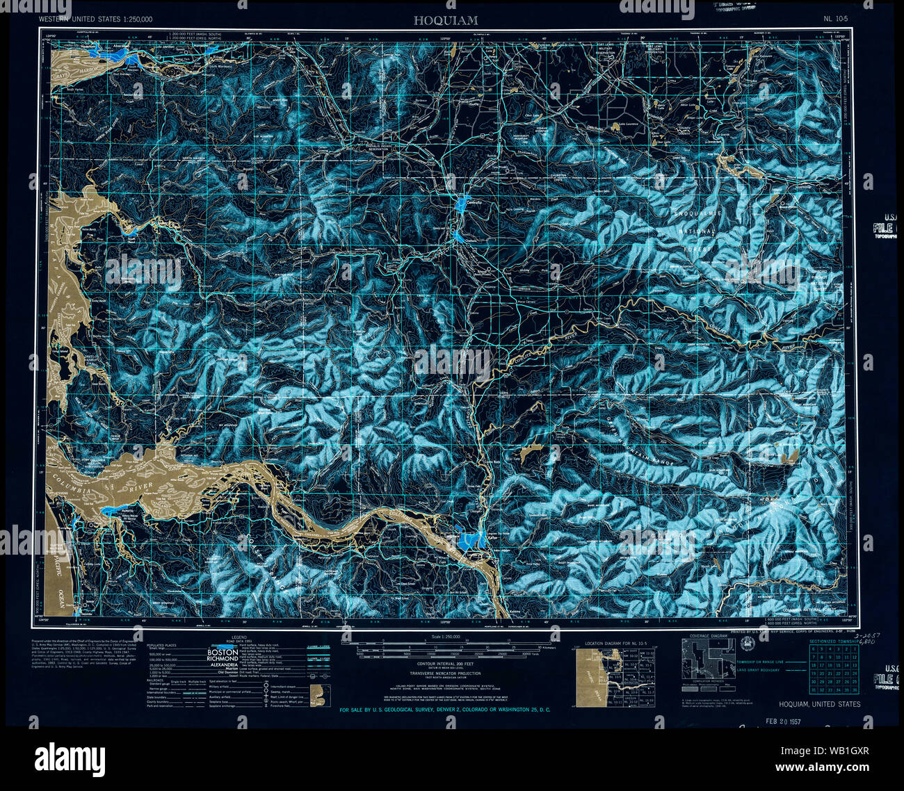 USGS Topo Map Washington Hoquiam 239707 1957 250000 Inverted Restoration Stock Photo