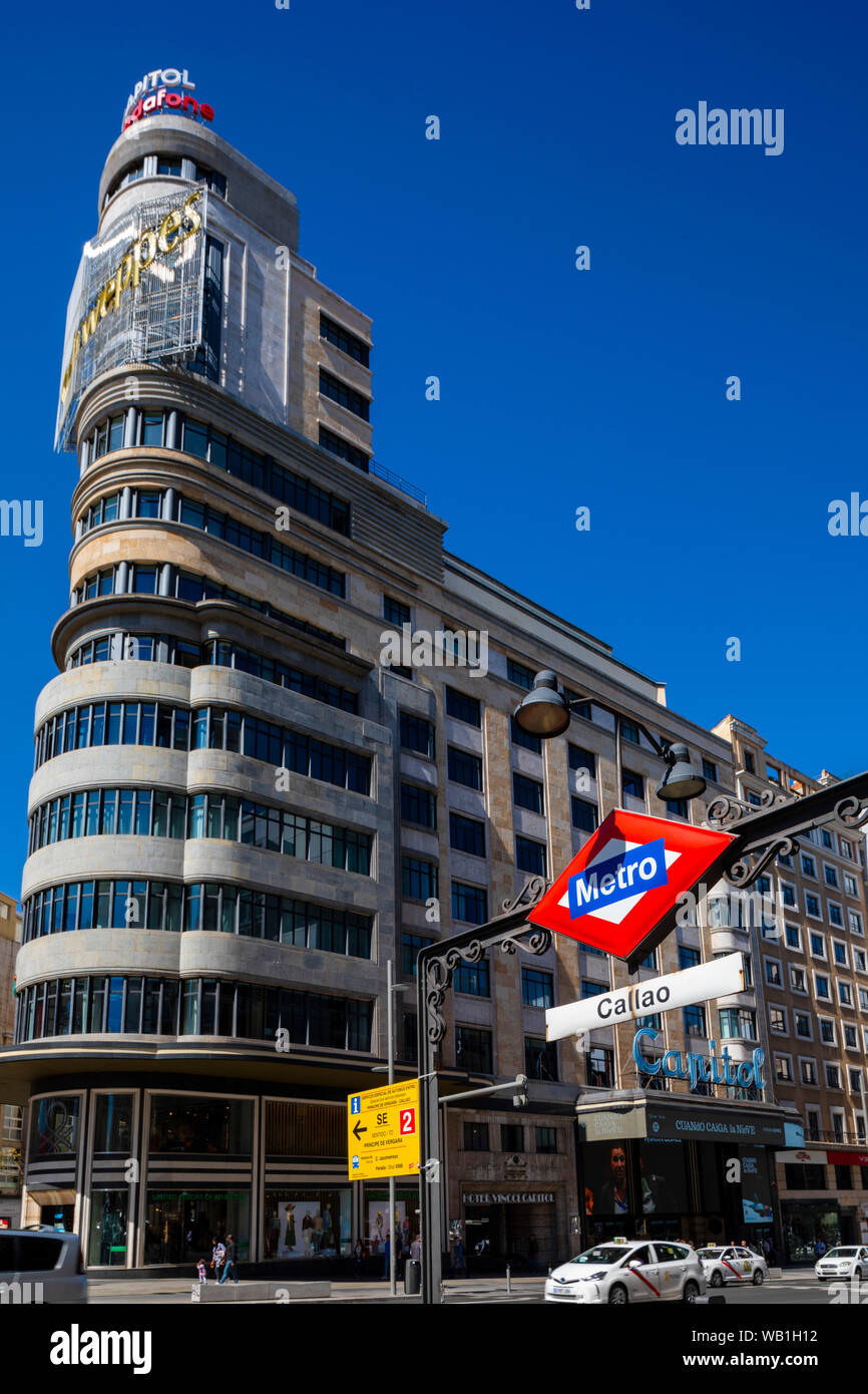 Callao Metro Sign Calle Gran Via Madrid Spain South West Europe Stock Photo Alamy