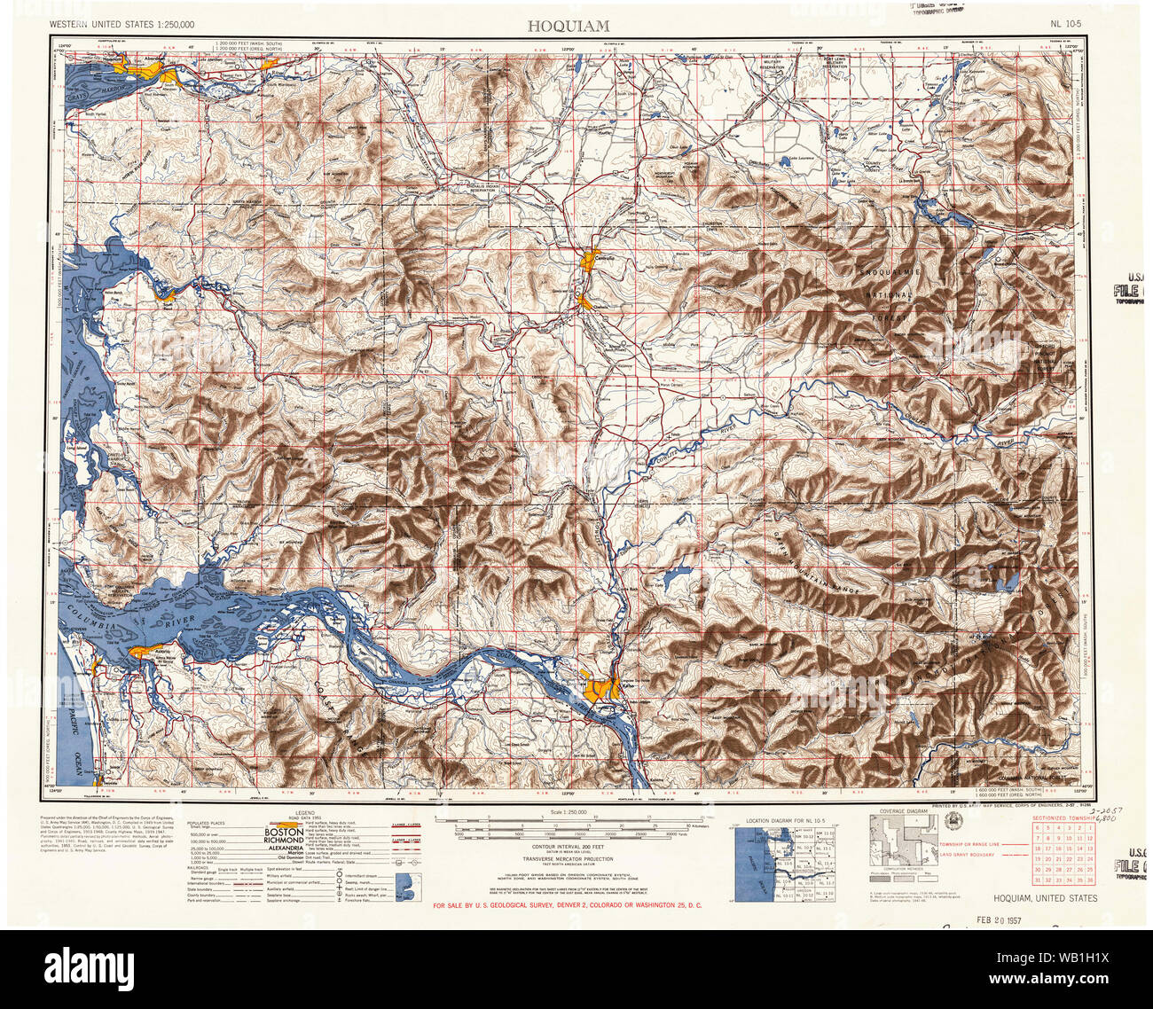 USGS Topo Map Washington Hoquiam 239707 1957 250000 Restoration Stock Photo