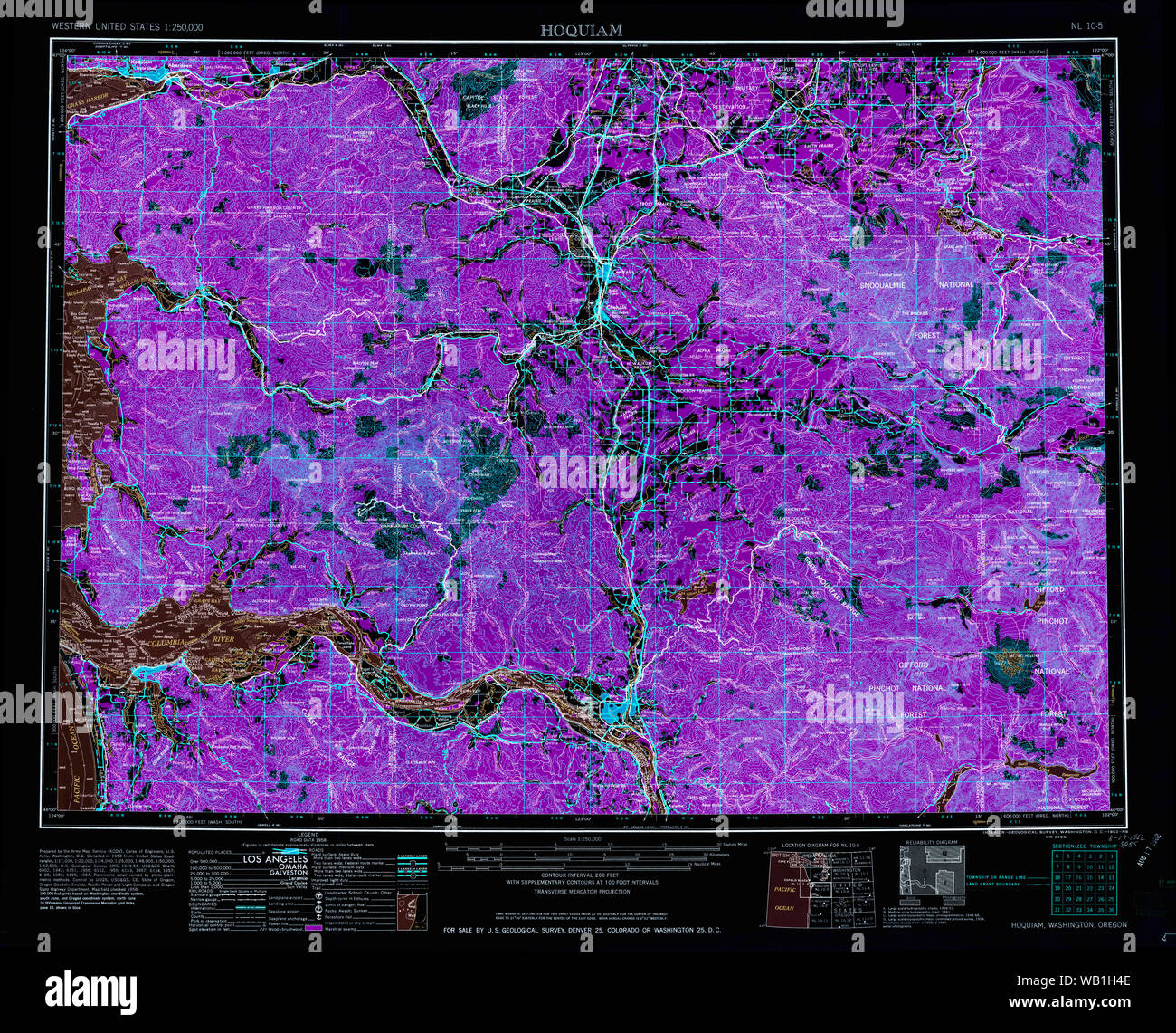 USGS Topo Map Washington Hoquiam 239708 1962 250000 Inverted Restoration Stock Photo