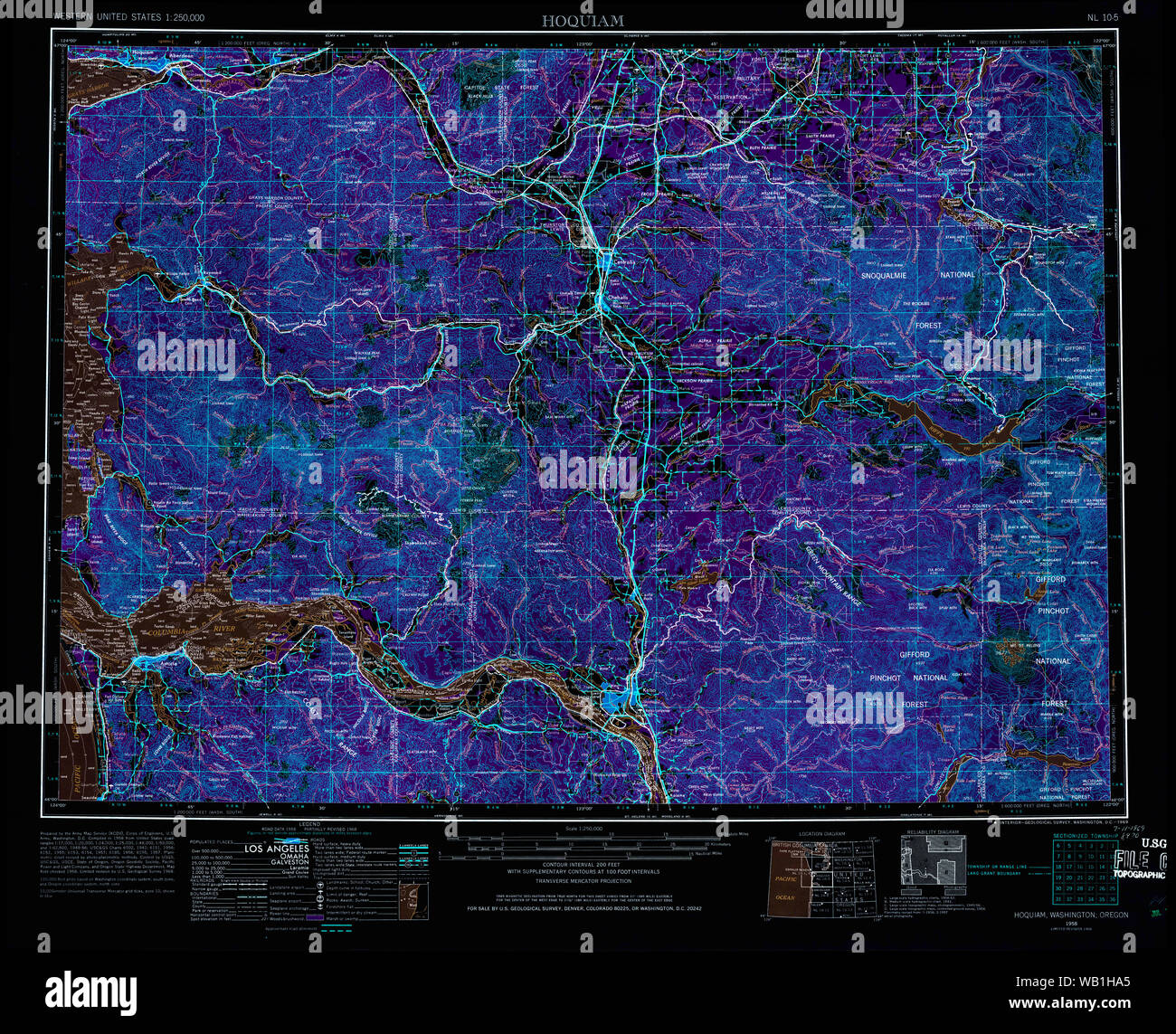 USGS Topo Map Washington Hoquiam 239709 1958 250000 Inverted