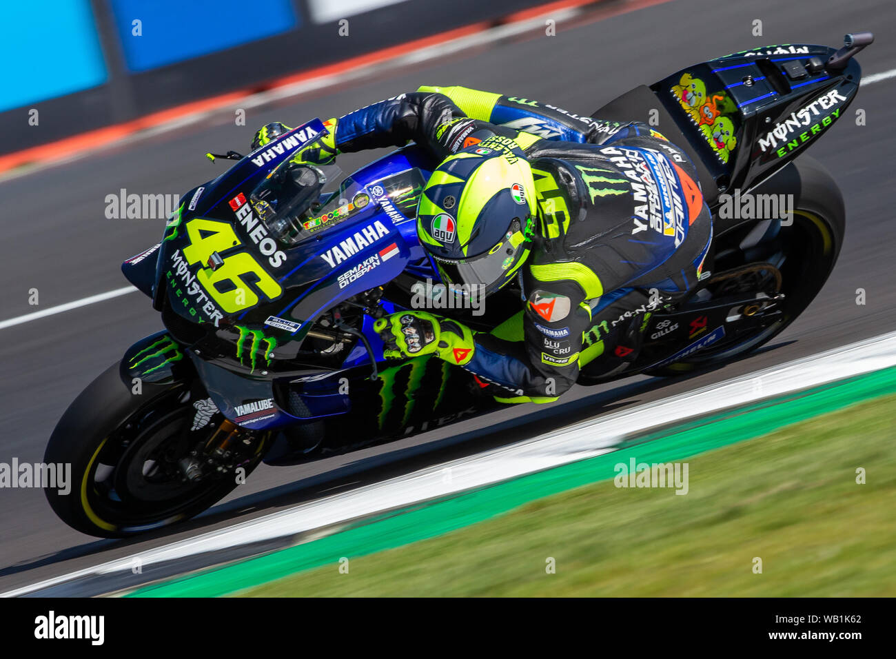 Silverstone, UK . 23rd Aug, 2019. MotoGP GoPro British Grand Prix, practice  day; Monster Energy Yamaha MotoGP rider Valentino Rossi on his Yamaha  YZR-M1 - Editorial Use Only Credit: Action Plus Sports