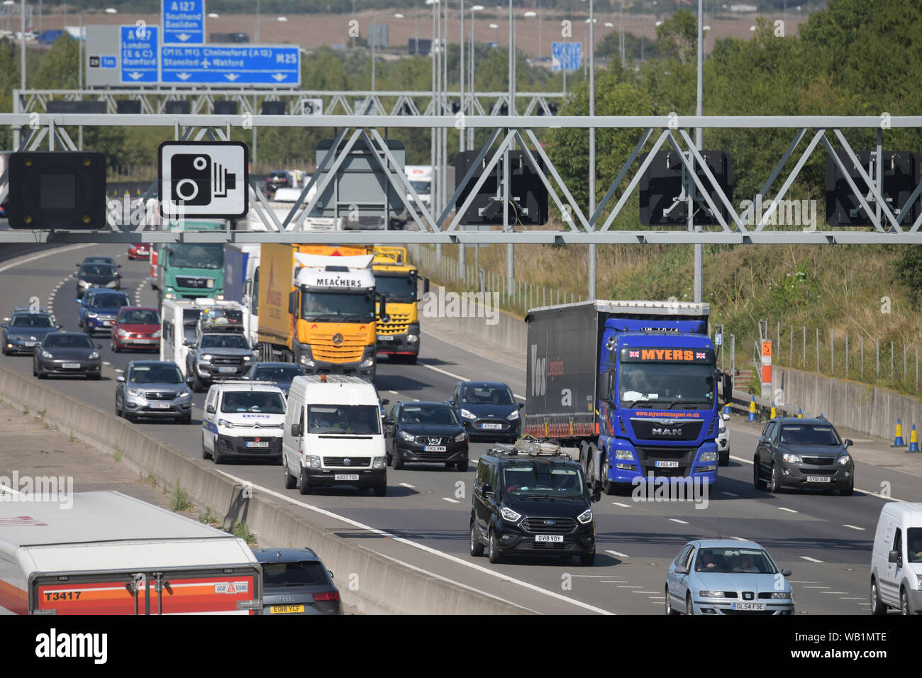 M25 Essex Heavy Bank Holiday Traffic heads towards the Dartford Crossing on one of the years busiest days on UK roads. Stock Photo
